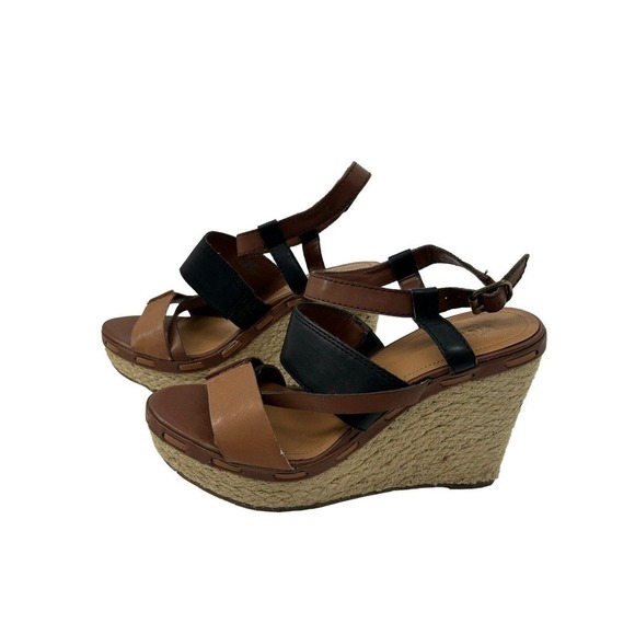 Victor Alfaro Women Brown Leather Wedge Heel Sandals Size 7.5 Note Flaw - Picture 15 of 16